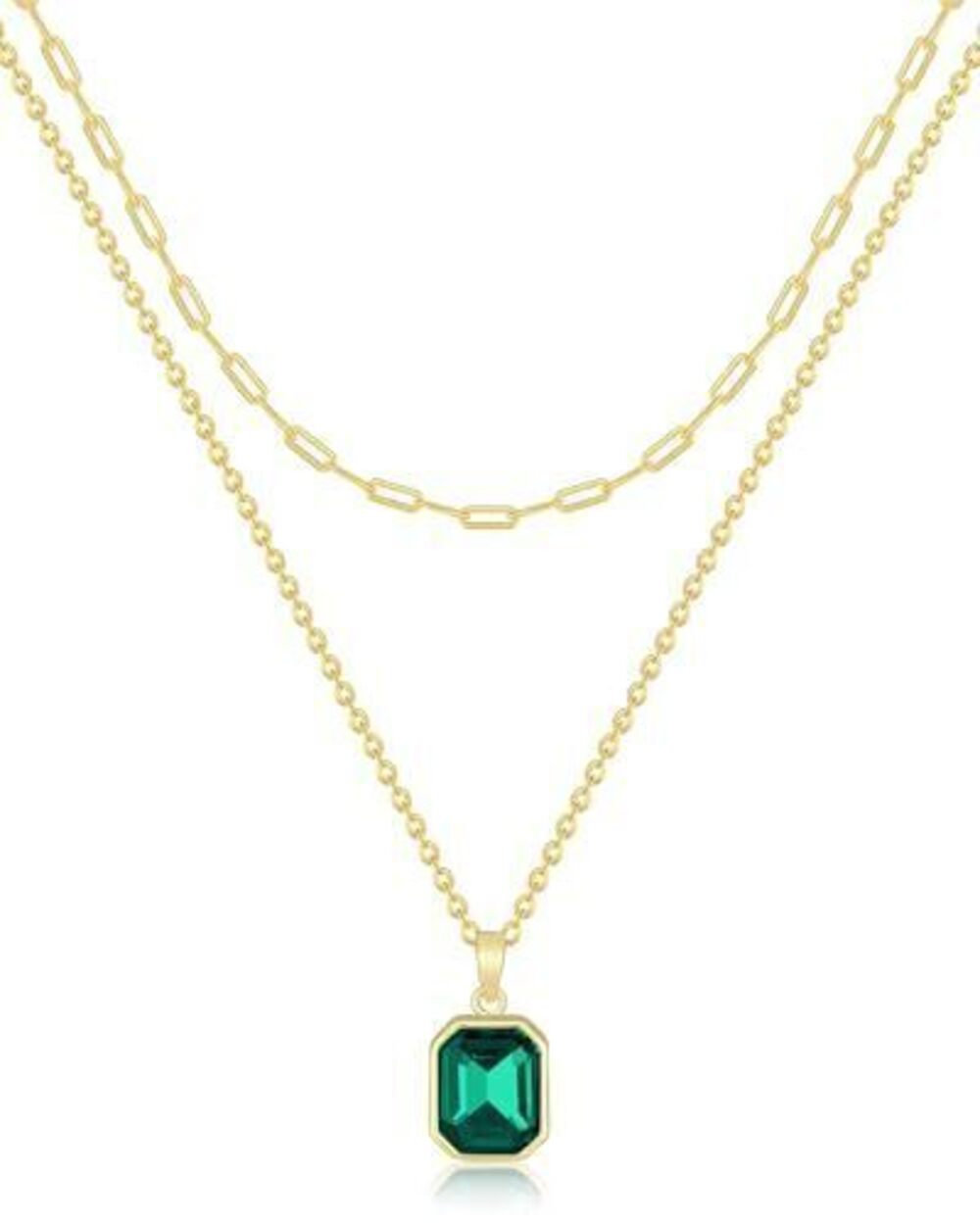 6010 Gold Layered Necklaces , 18k Gold Plated Crystal Necklace Paperclip